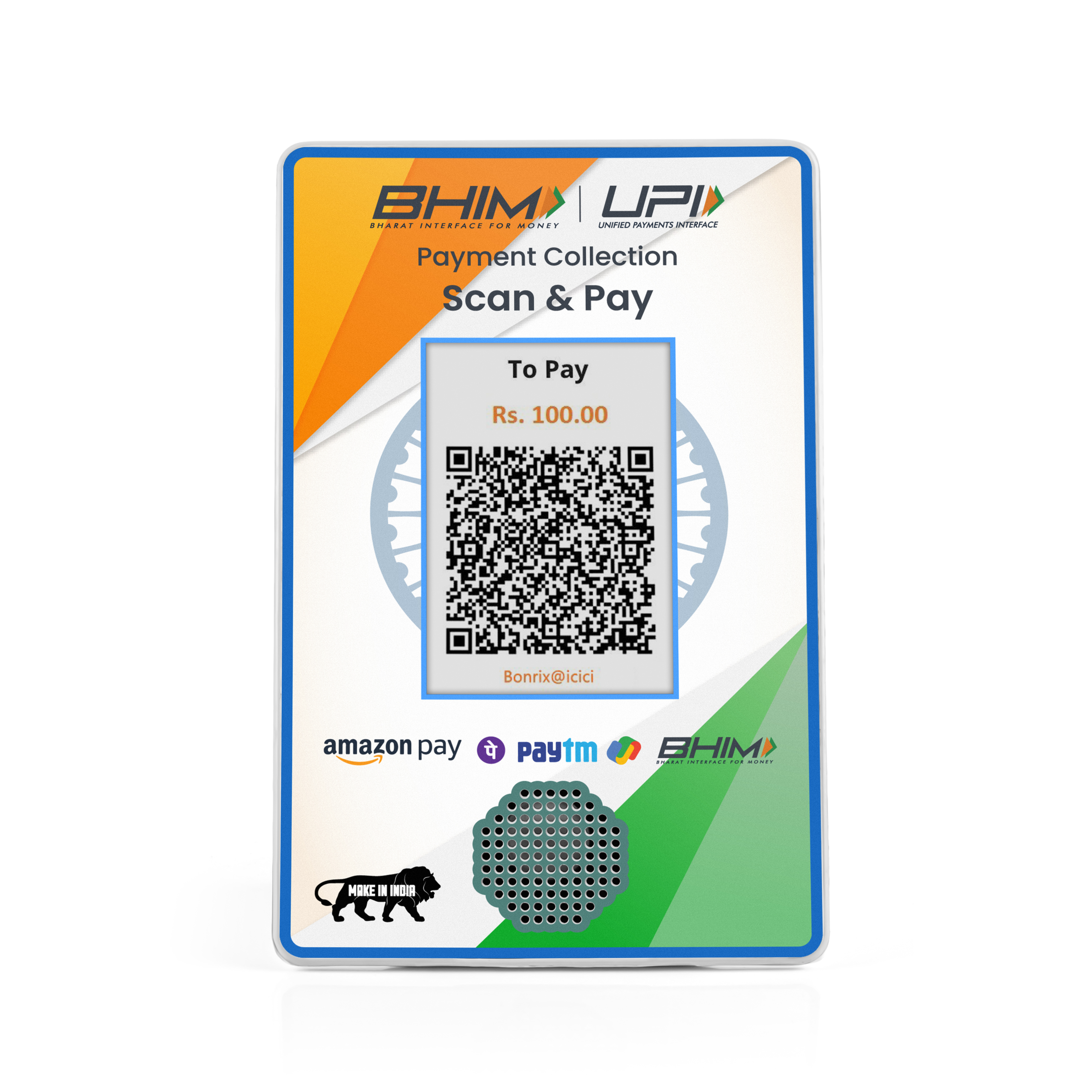 Built-in 3W speaker shown on USB QR display unit