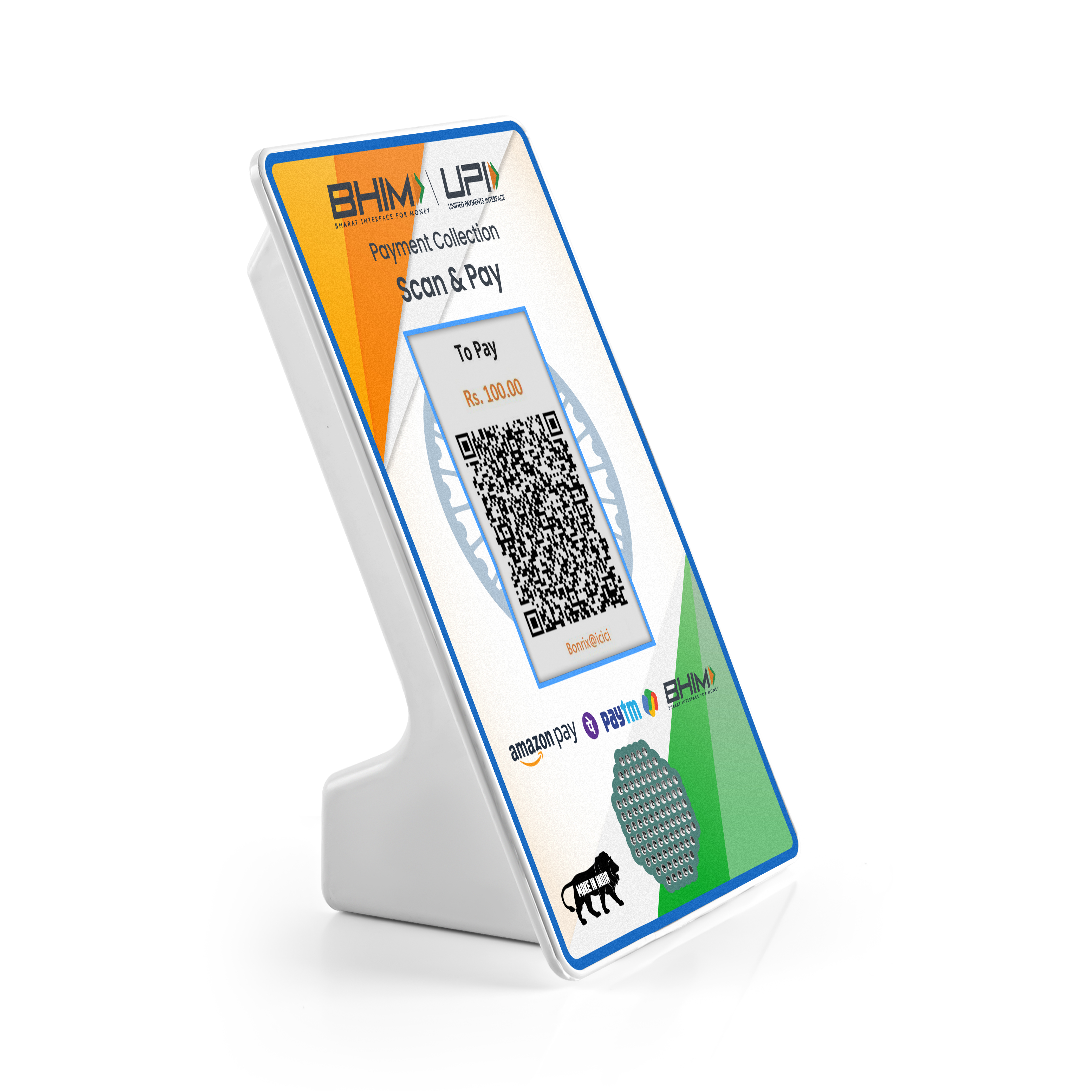 QR display soundbox powered via USB cable