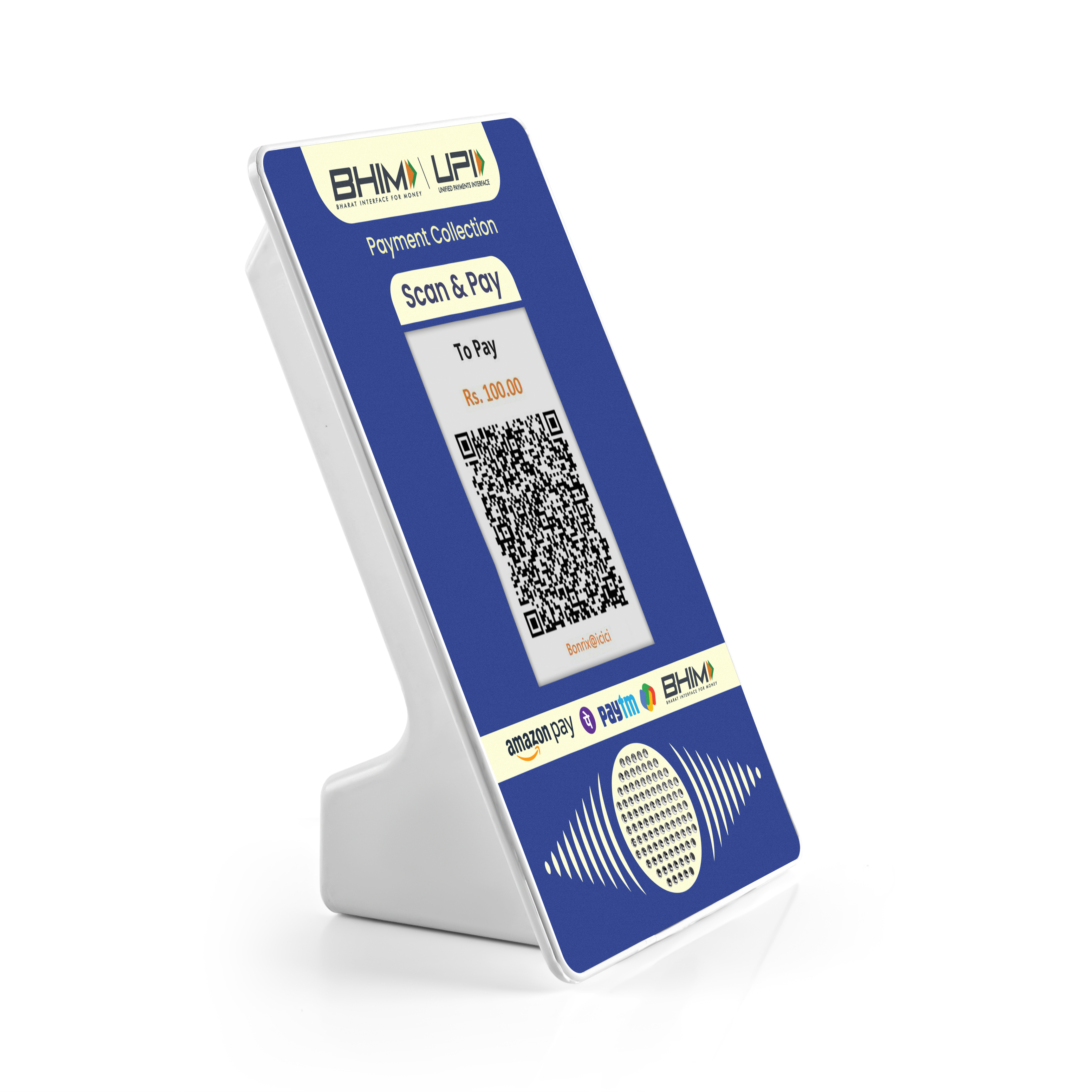 Travel-friendly QR display unit with rechargeable battery