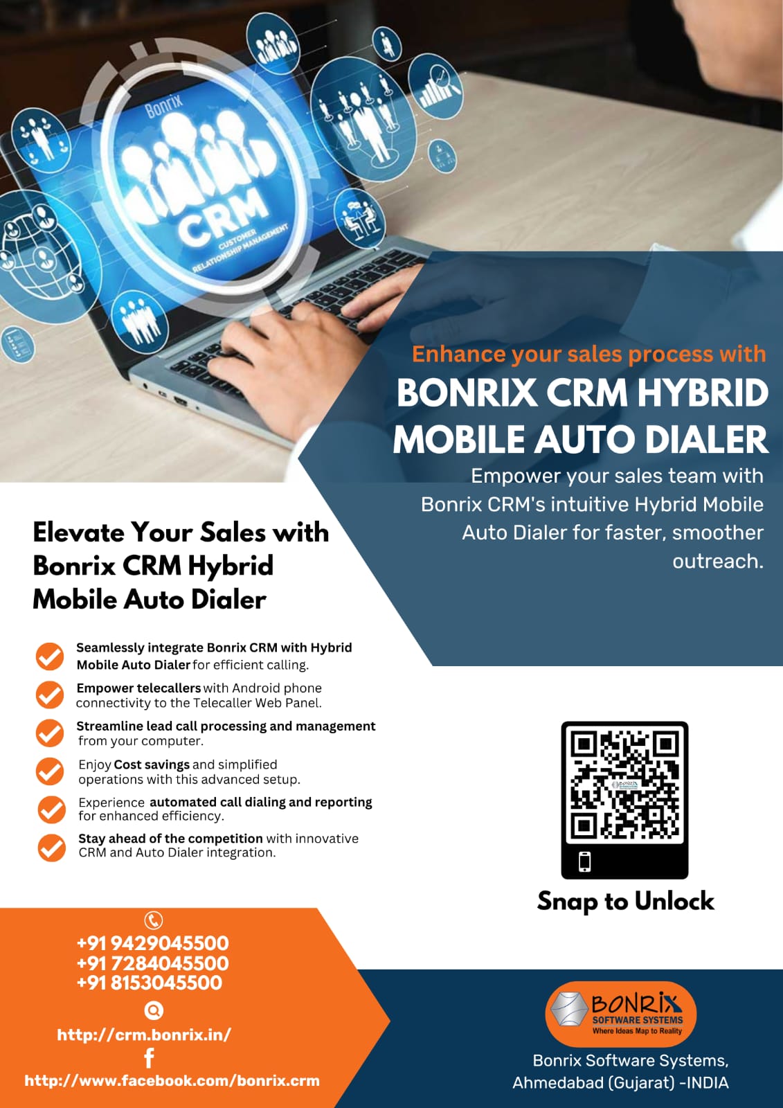 Bonrix CRM with Hybrid Mobile Auto Dialer interface for integrating Android handsets with CRM systems
