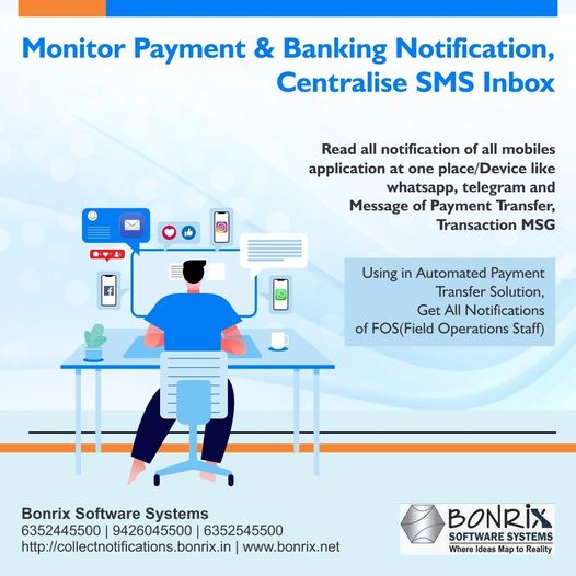 Monitor Payment & Banking Notification: Centralized SMS inbox for reading notifications from mobile applications like WhatsApp, Telegram, and payment transfer messages. Used in automated payment transfer solutions and for monitoring notifications from field operations staff.