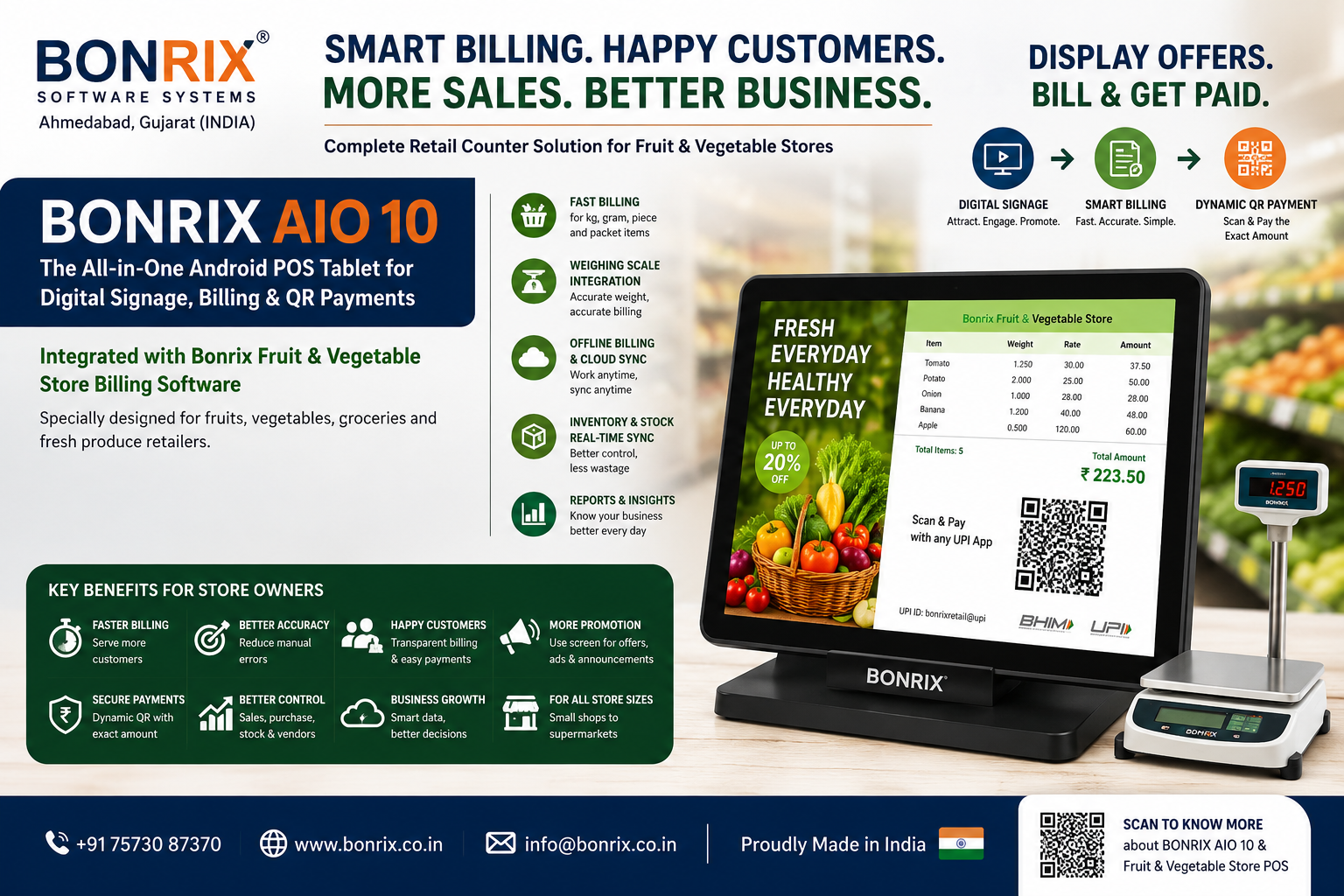 Bonrix BNX10: 10.1 Android Display for Dynamic QR UPI Payments
                                                                & Digital Signage in Retail
