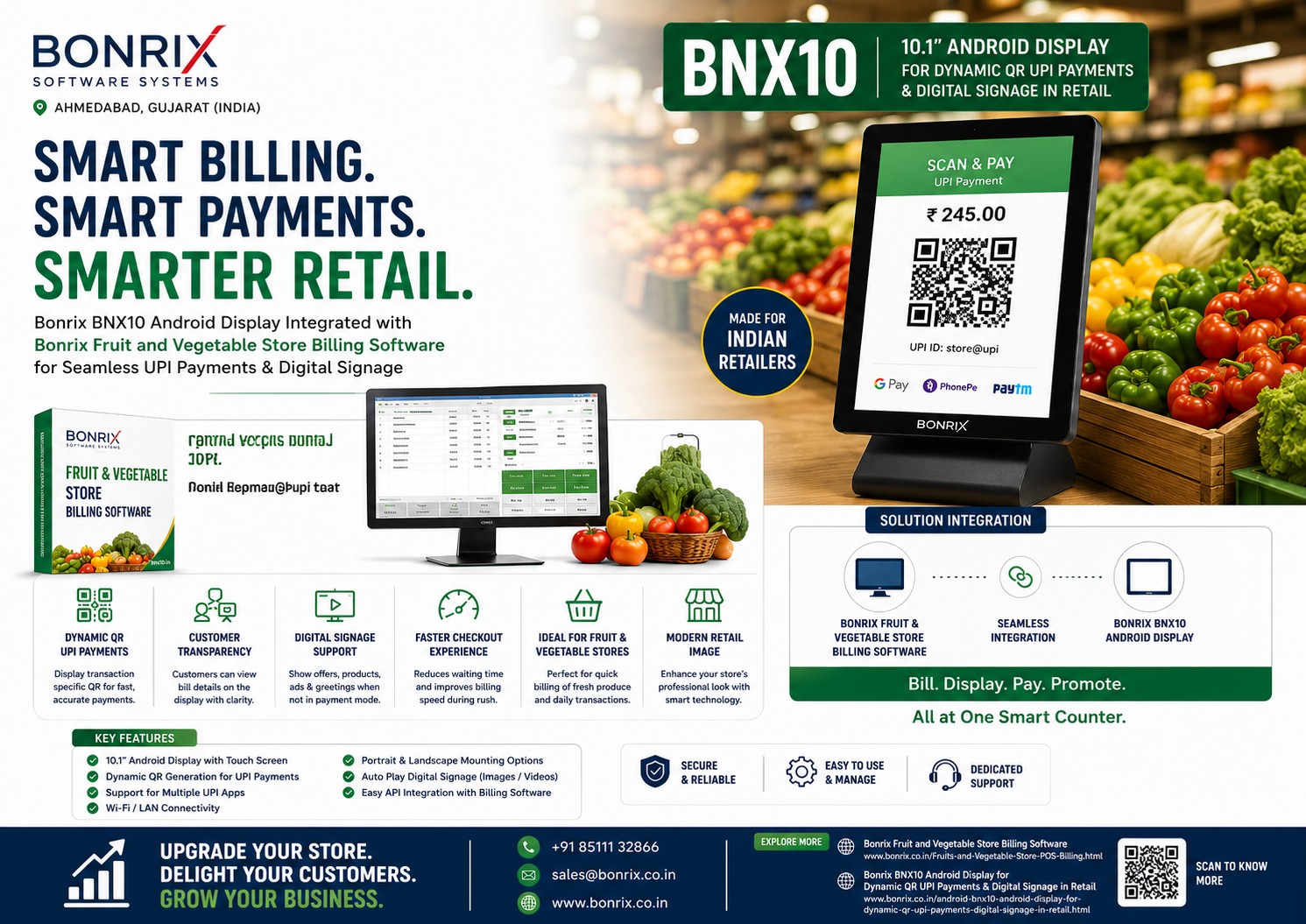 Bonrix BNX10: 10.1 Android Display for Dynamic QR UPI Payments
                                                                & Digital Signage in Retail