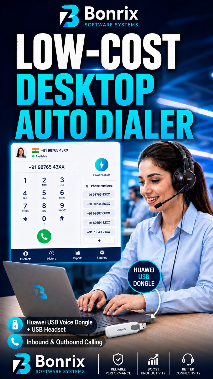 Bonrix Auto Dialer: Transform PC into a Low-Cost Huawei Dongle Call Center with CRM & Click-to-Call