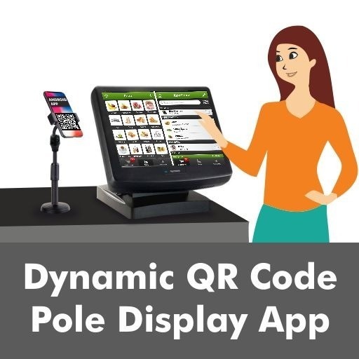 Android app used as customer-facing display at retail store POS showing a dynamic QR code