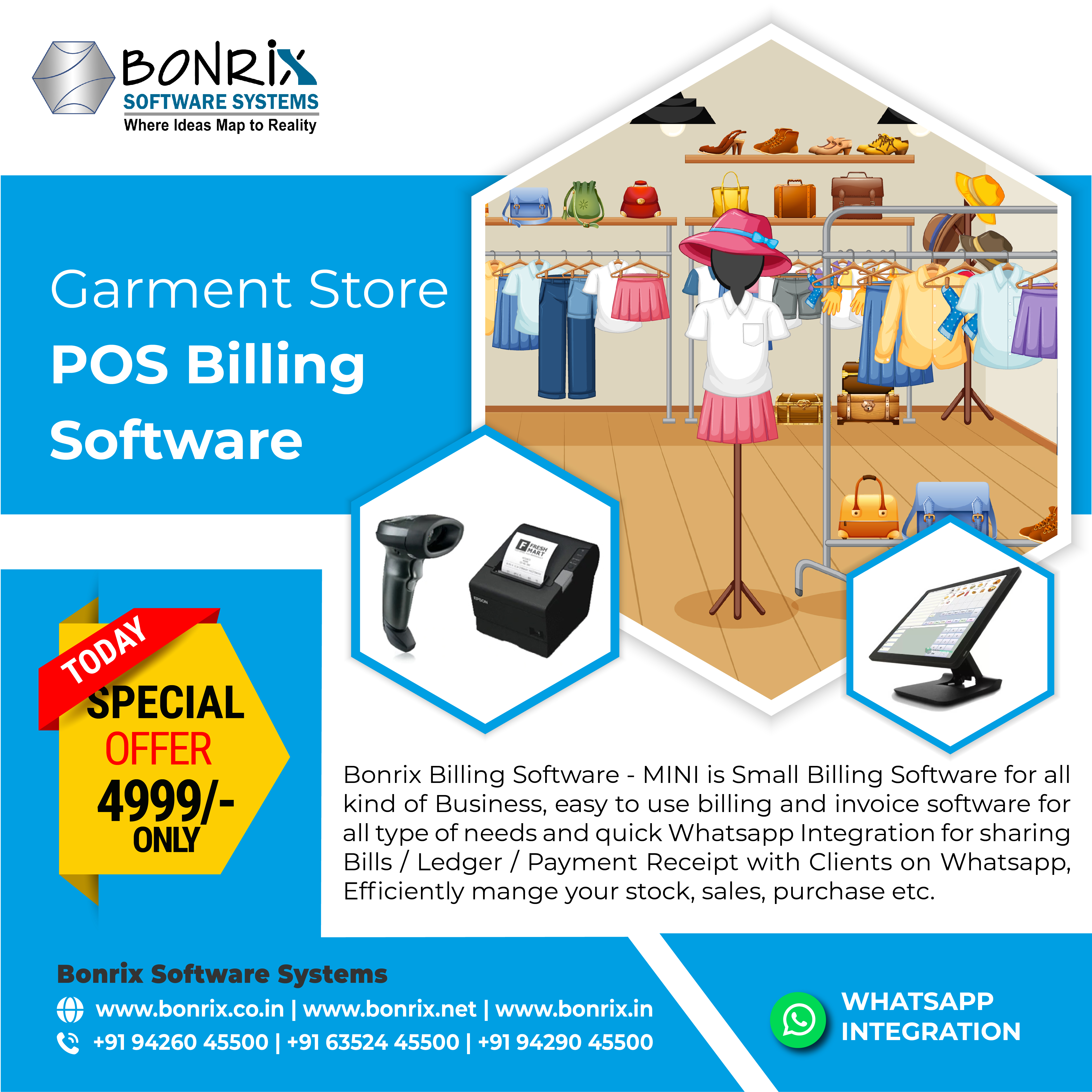 Garment Store POS Billing Software. Small billing software for all kinds of businesses with quick Whatsapp integration for bills, ledger, and payment receipts.