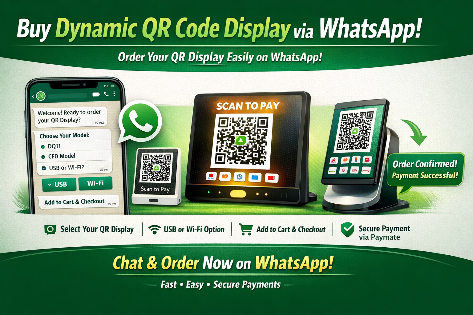 WhatsApp Order Flow for Bonrix Dynamic QR Display