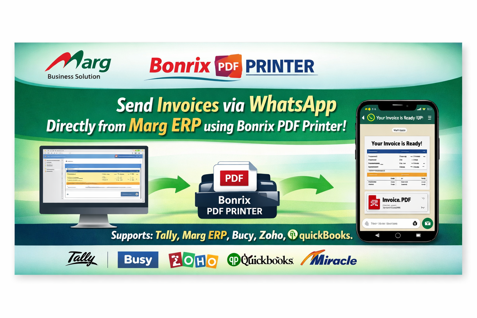Bonrix PDF Printer Integration with Marg ERP – WhatsApp Invoice Automation