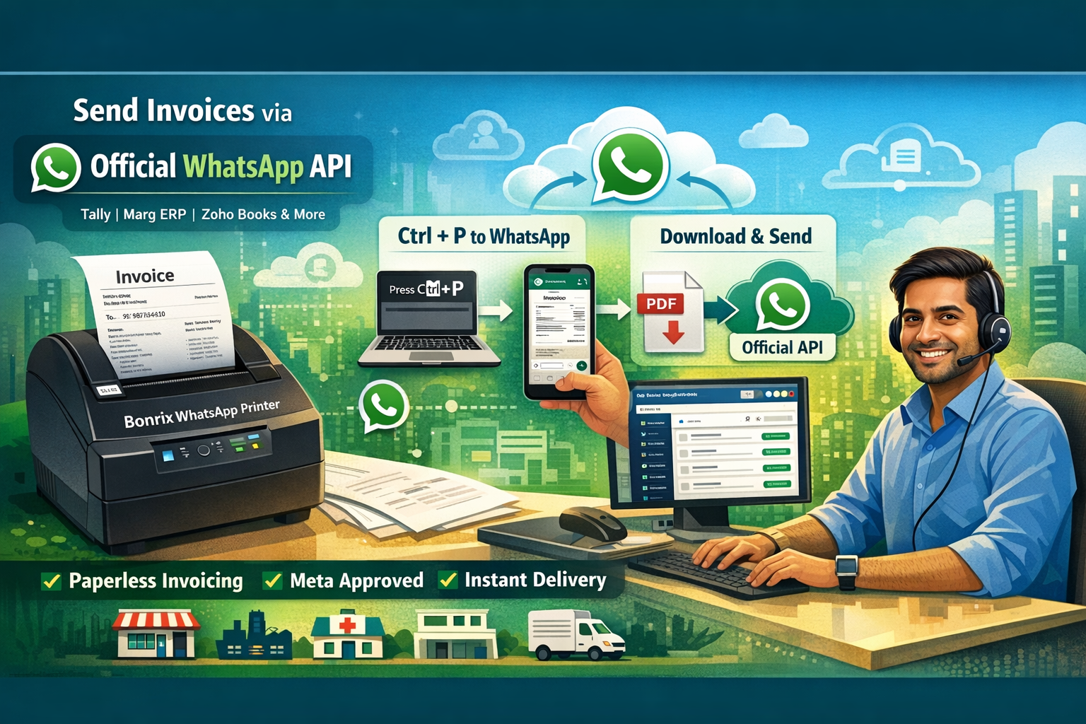 Bonrix WhatsApp Printer with Official WhatsApp Cloud API Integration Dashboard