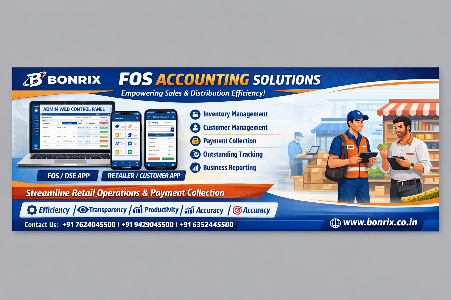 Bonrix FOS Accounting Solutions – Admin Panel, FOS App & Retailer App Dashboard