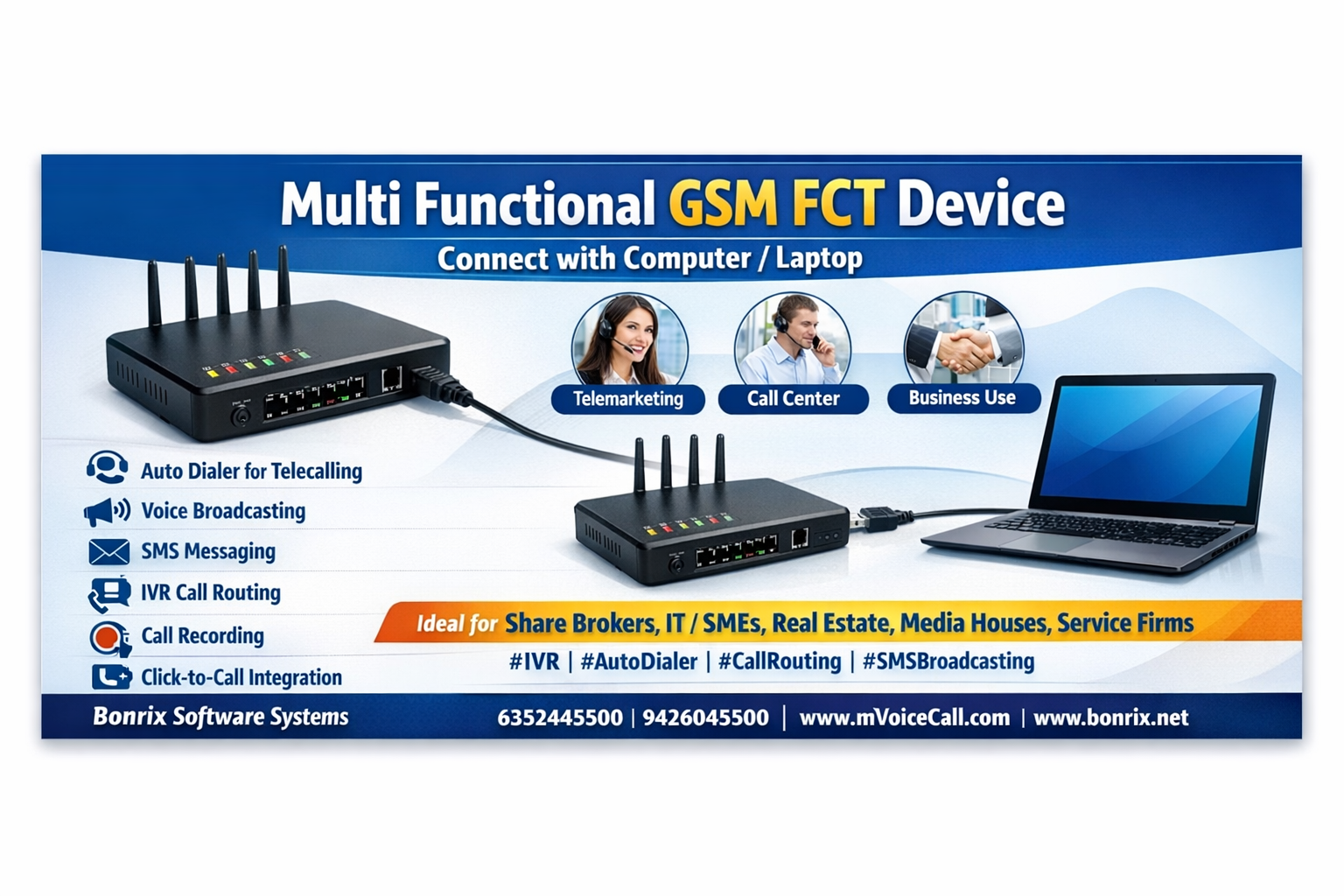 GSM FCT Device Connected to Laptop via USB – Bonrix Setup Guide