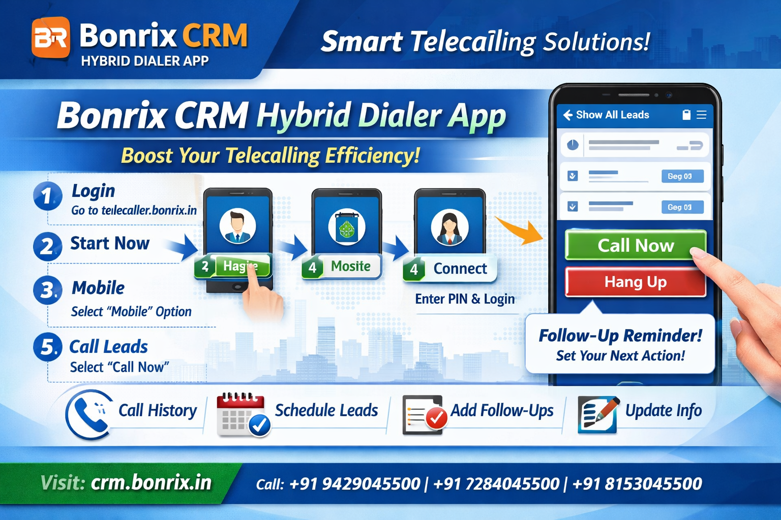Bonrix CRM Hybrid Dialer App – Telecaller Dashboard and Android Connection Setup