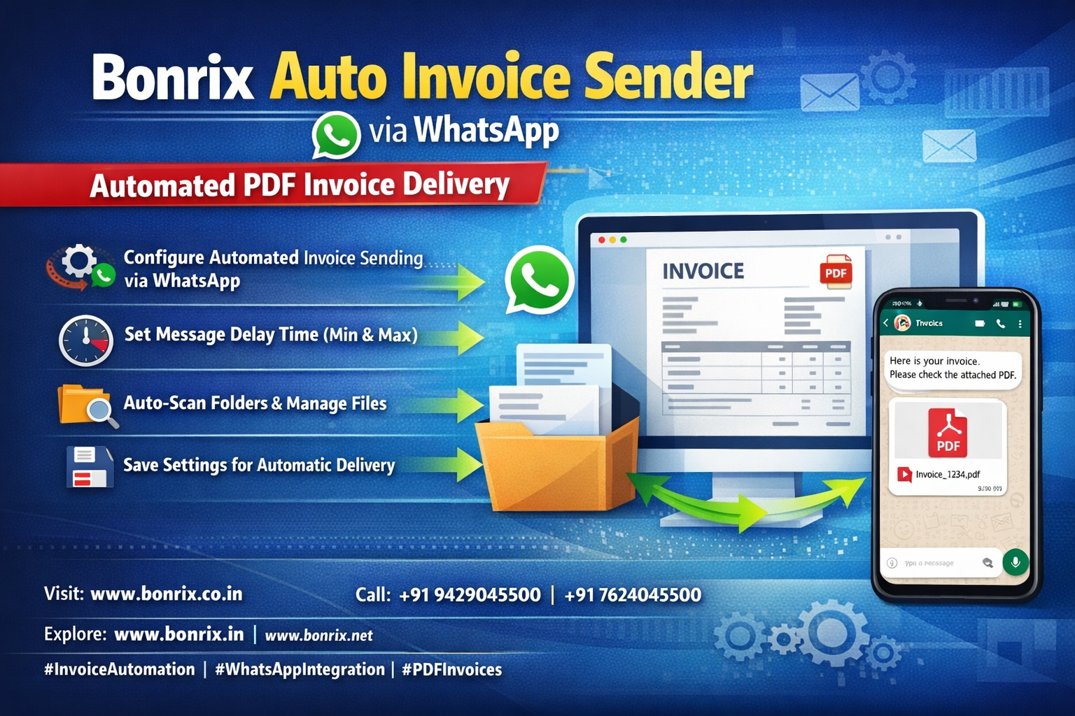 Bonrix Auto Invoice Sender via WhatsApp – Configuration Dashboard & Folder Management