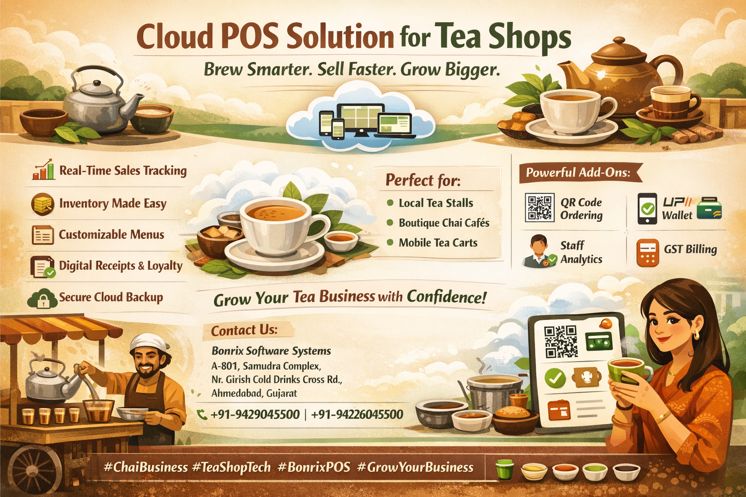 Bonrix Cloud POS Dashboard for Tea Shops – Real-Time Sales, Inventory & Menu Management