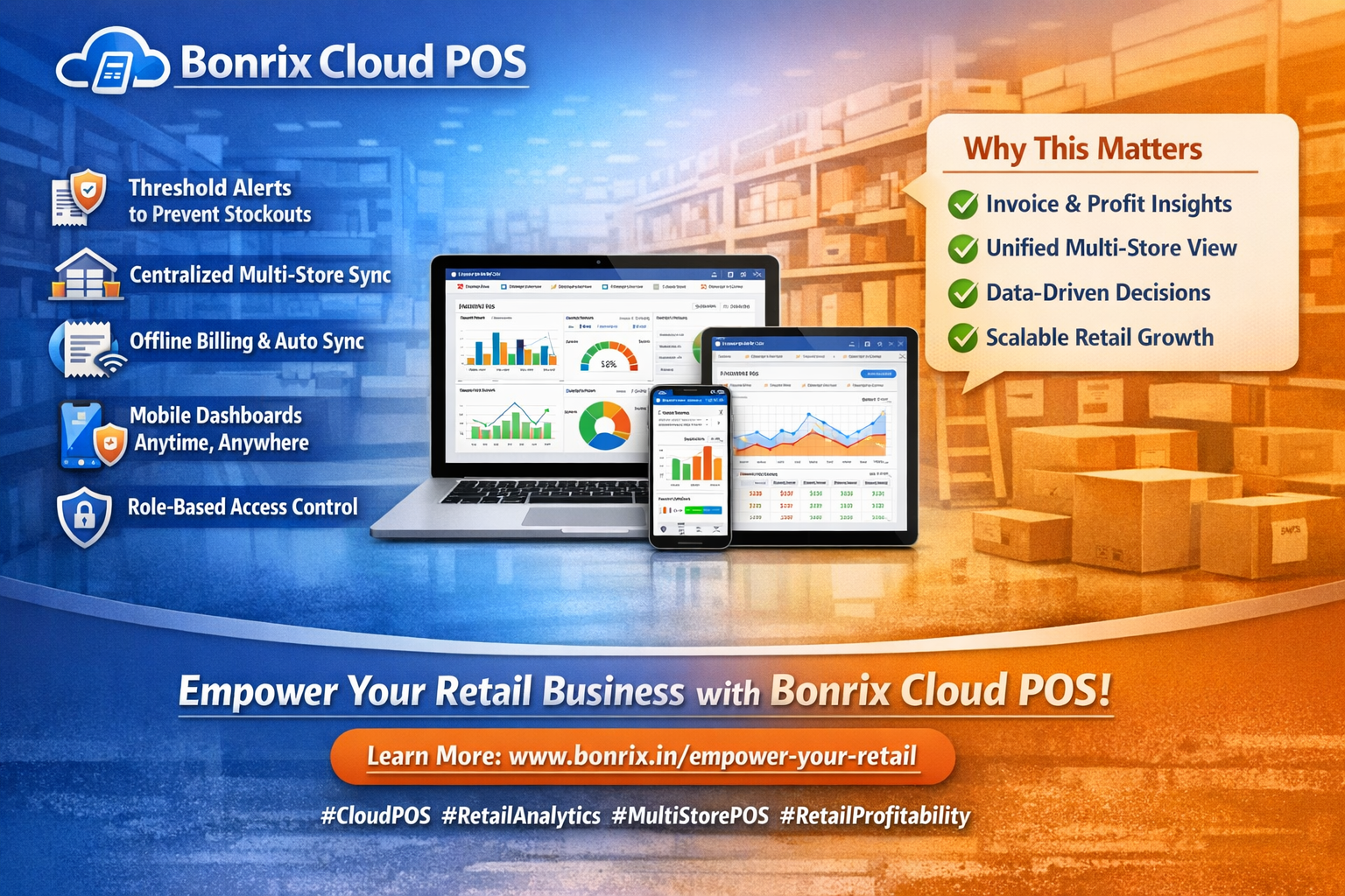 Bonrix Cloud POS Dashboard – Threshold Alerts, Multi-Store Stock Sync & Profit Analytics