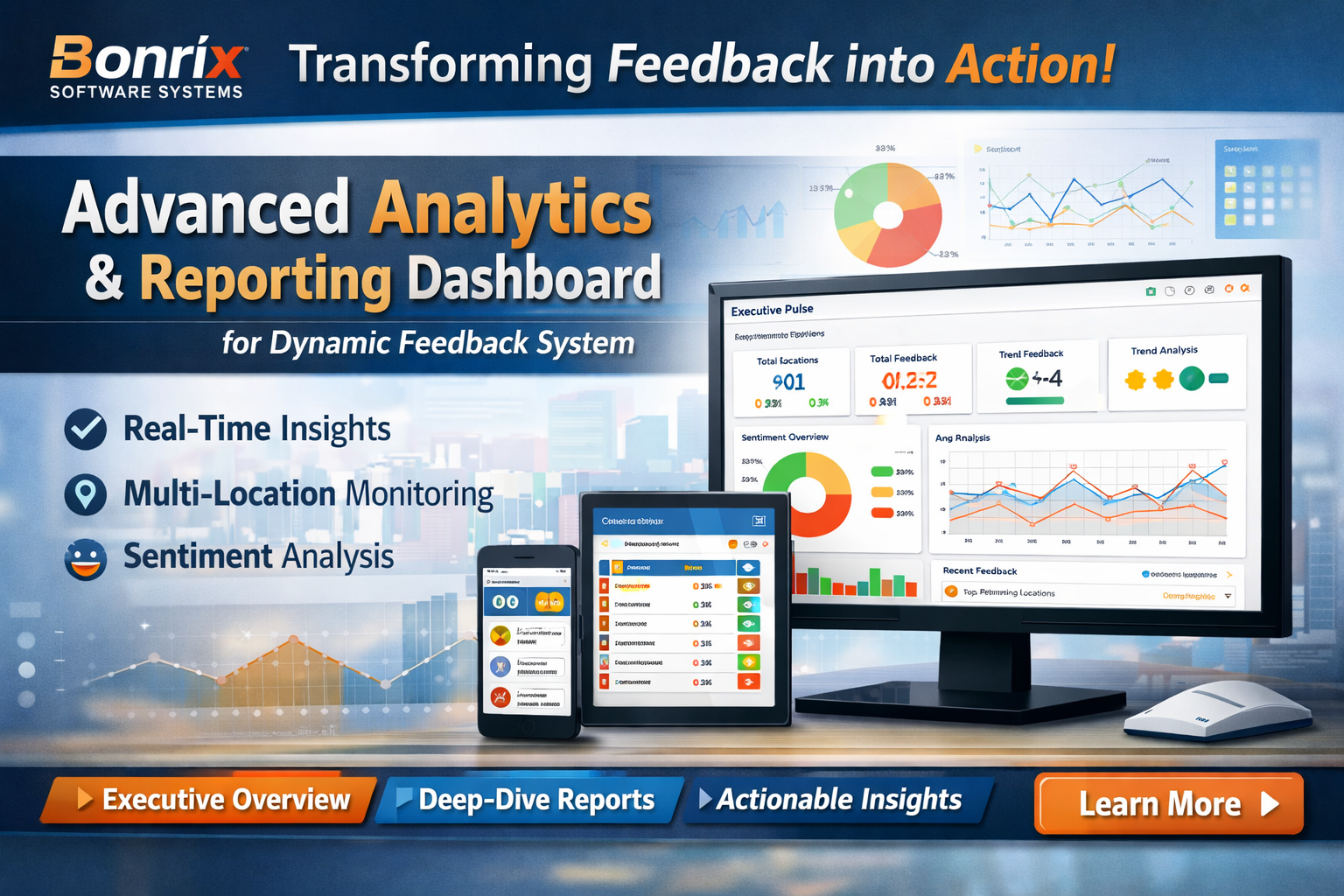 Bonrix Dynamic Feedback Analytics Dashboard for Customer Experience and Patient Satisfaction Monitoring