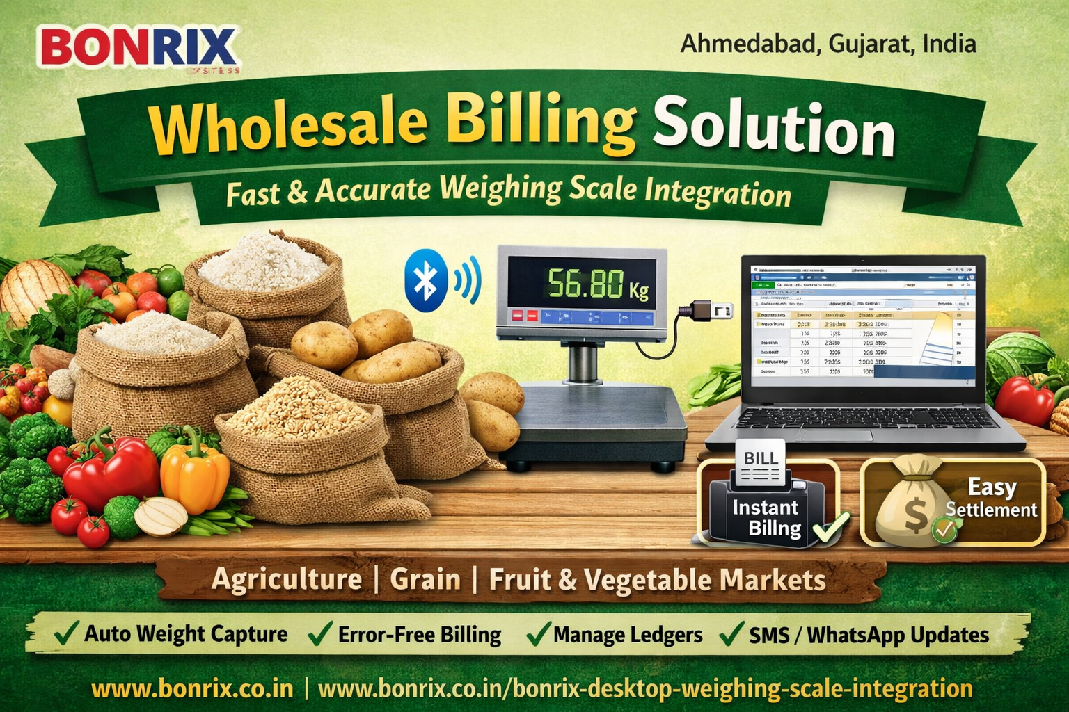 Bonrix Desktop Weight Scale Integration Software for Agricultural Wholesale Billing and Procurement