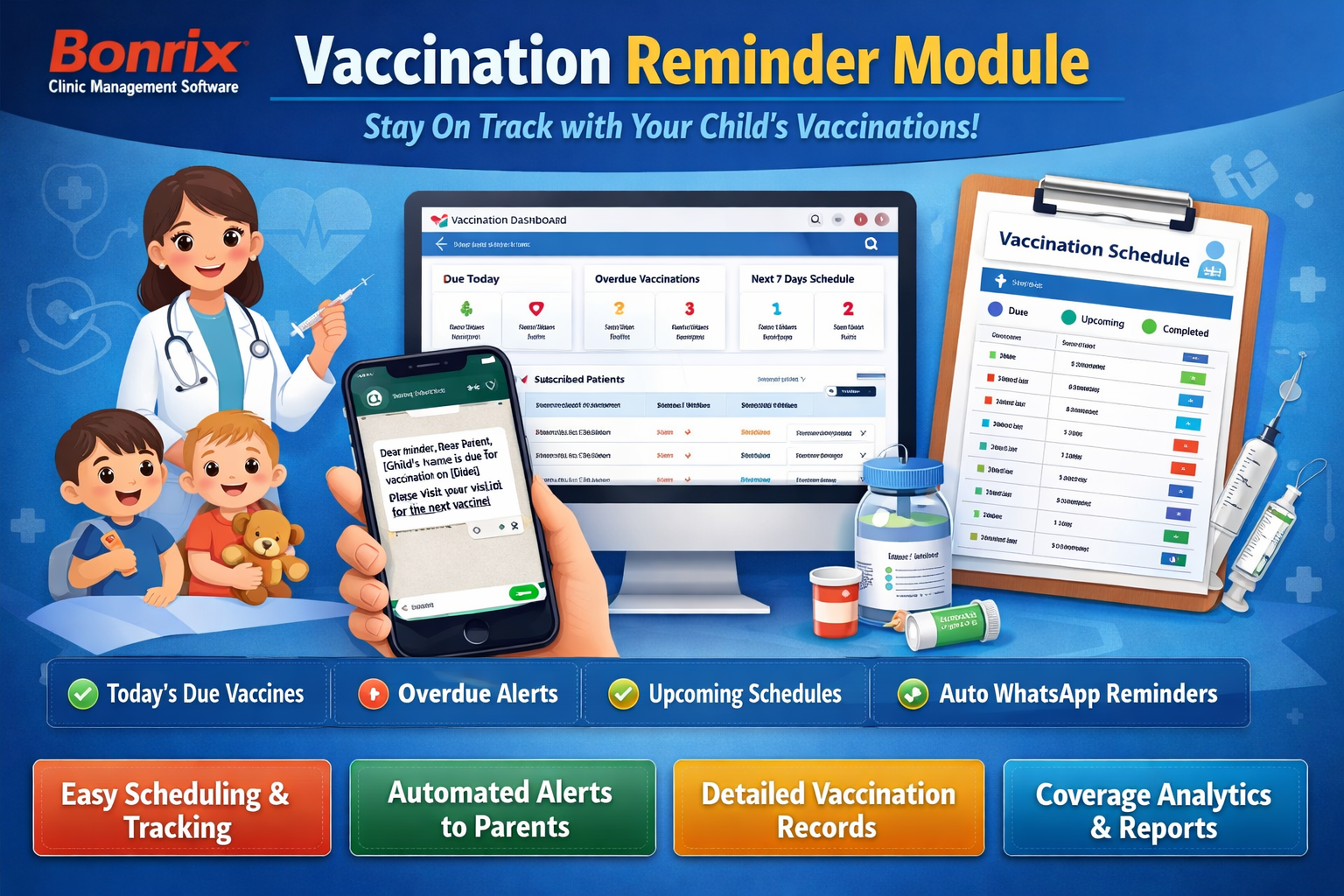 Bonrix Vaccination Schedule and Reminder Module for Clinic Management Software