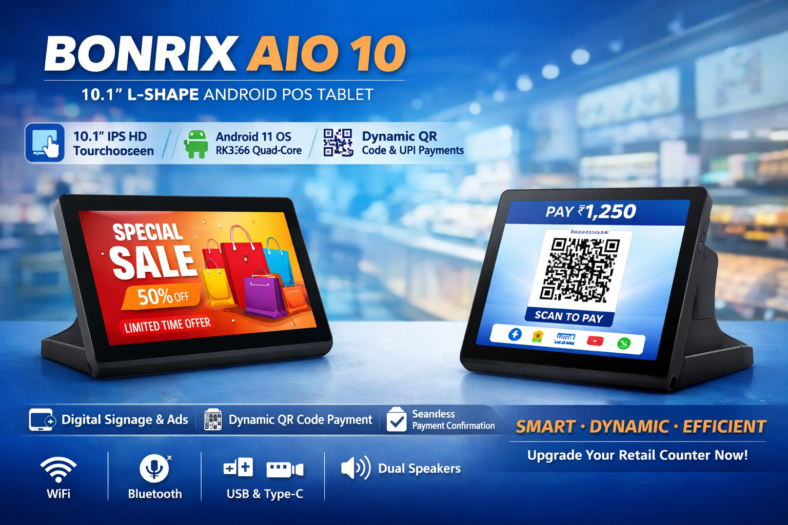 BONRIX AIO 10 10.1 inch L-Shape Android POS Tablet