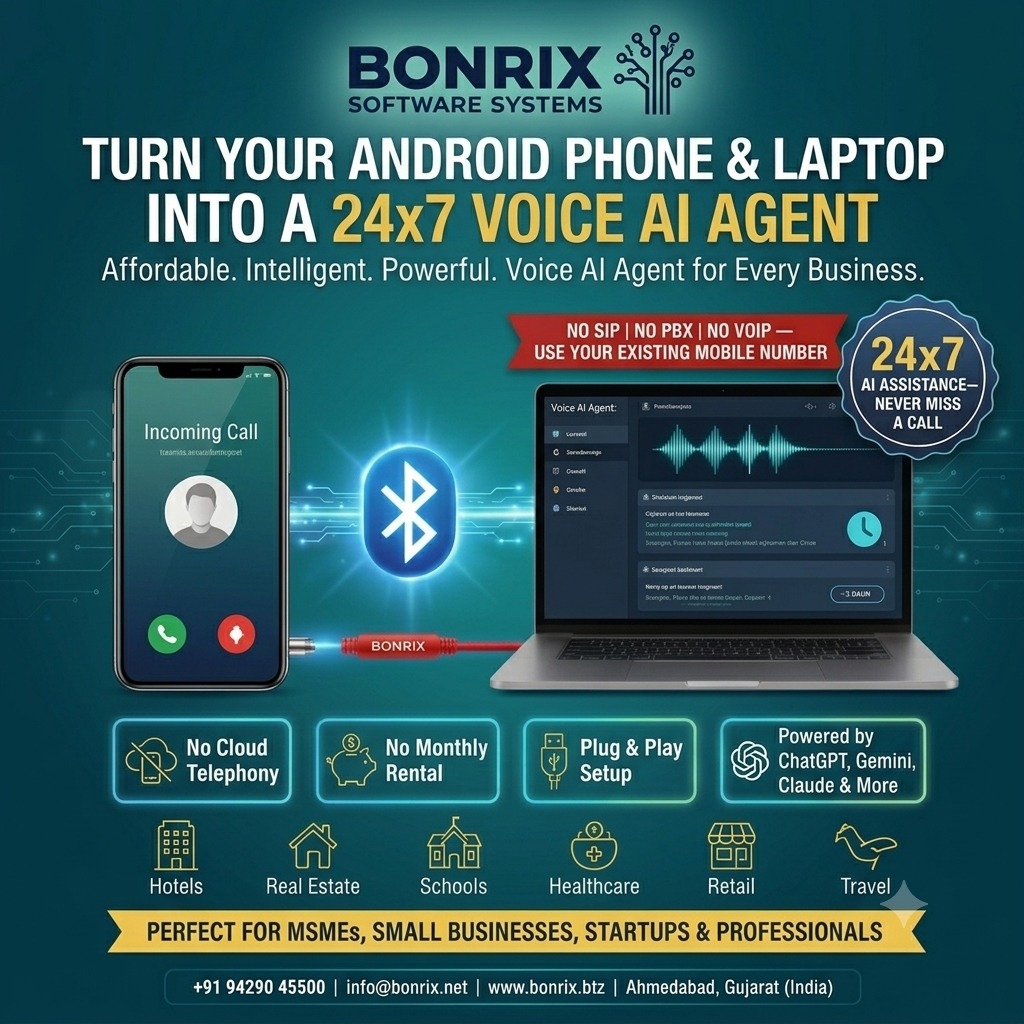 Bonrix PhoneLink – Turning Your Android Phone & Laptop into a Smart Voice AI Agent Hub