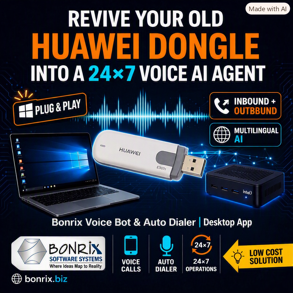 Bonrix Voice Bot & AI Auto Dialer - Revive Huawei 3G Dongle as 24x7 Low-Cost Voice AI for MSME