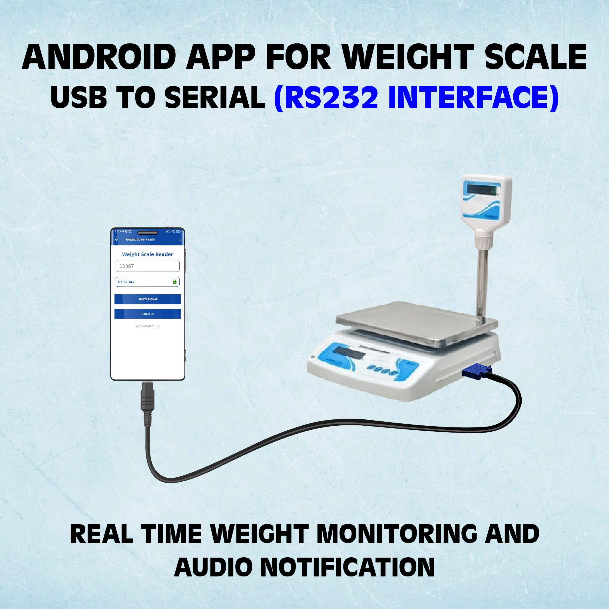 Android app interface for connecting a weigh scale via USB to Serial (RS232) interface