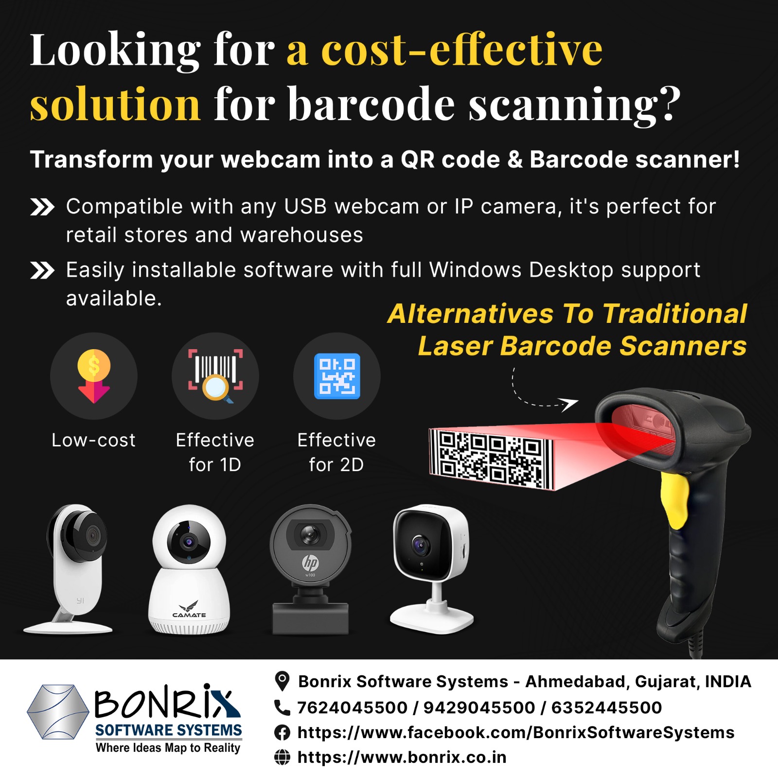 Webcam used as a cost-effective QR code and barcode scanner for retail and warehouse applications