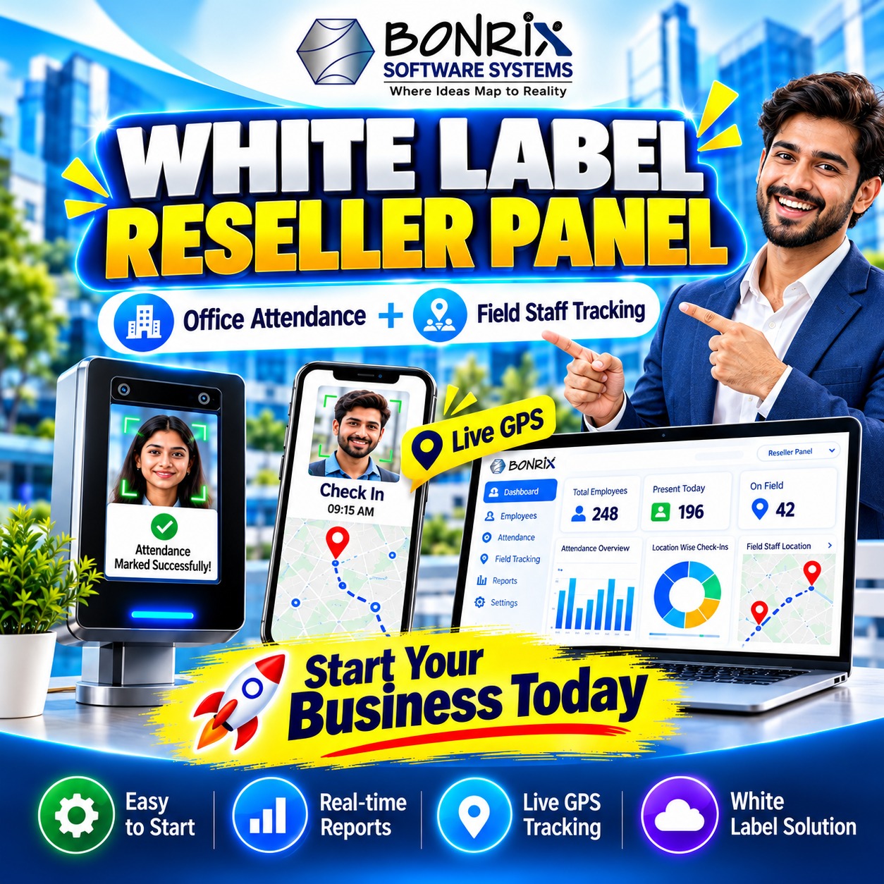 Bonrix White-Label Reseller Panel for Attendance & Field Staff Tracking
                                                                            